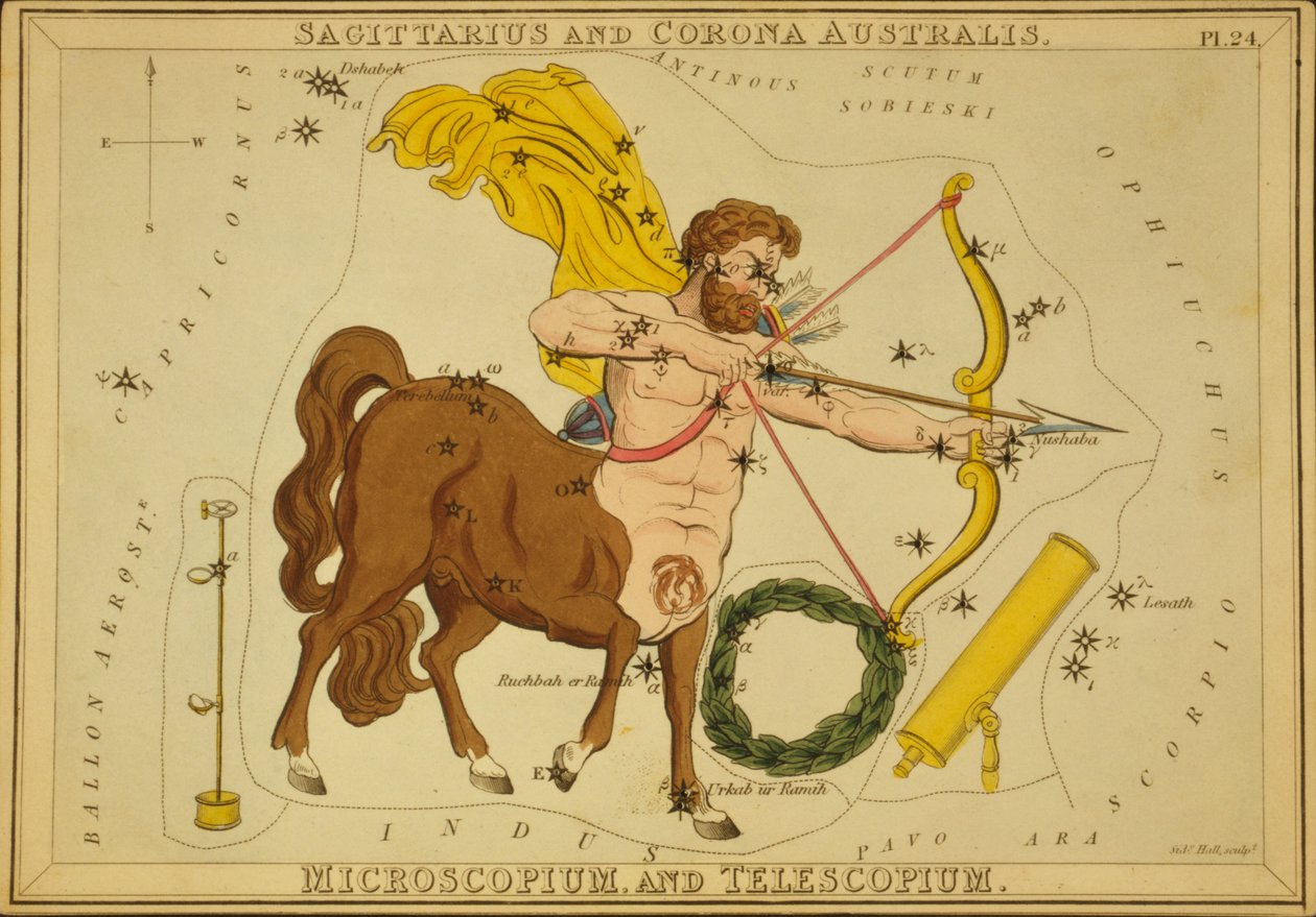 Skytten og Corona Australis, Microscopium og Telescopium, illustrasjon fra 