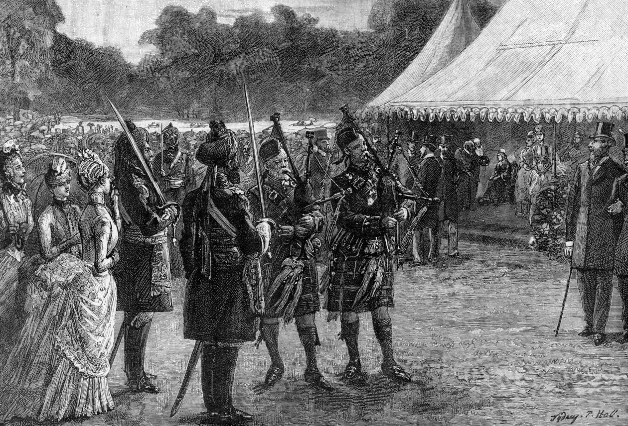 Det kongelige teltet på jubileumshagefesten, Buckingham Palace, London, sent på 1800-tallet, 1900. av Sydney Prior Hall