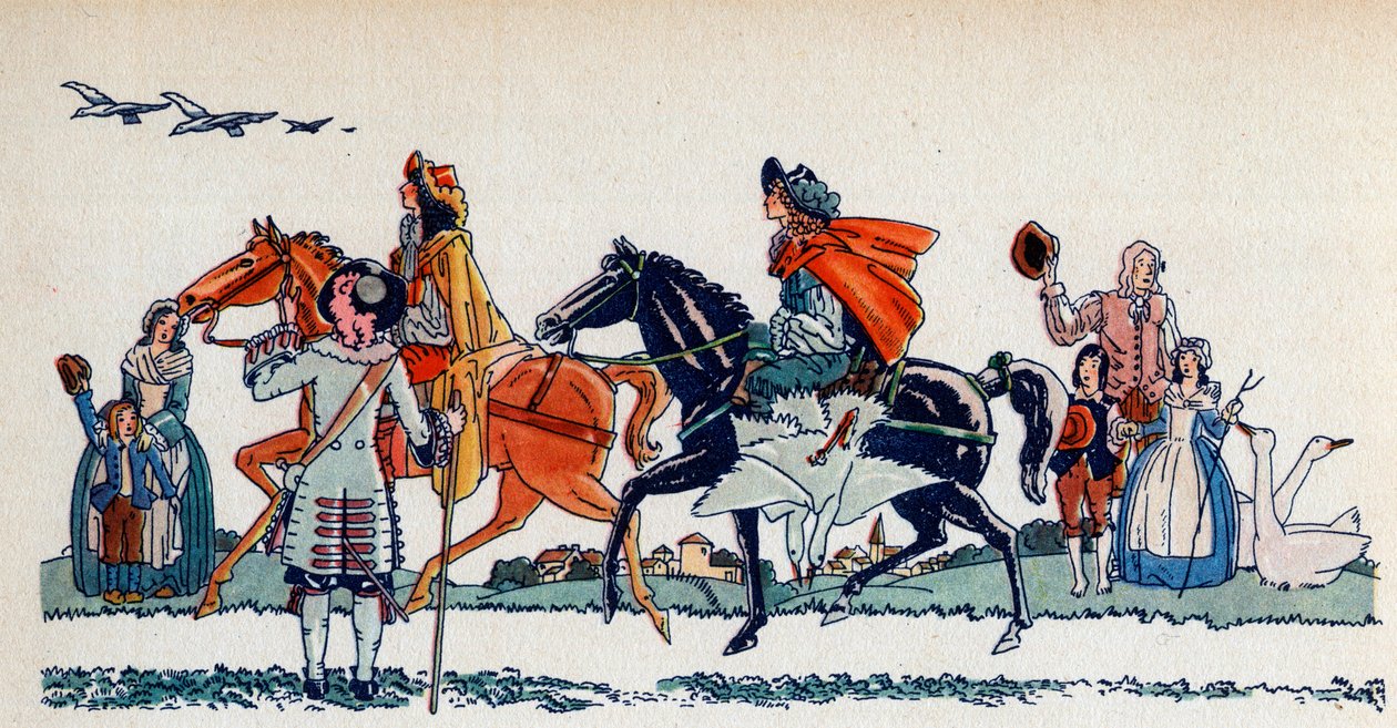 Kong Ludvig XIV jakter - Illustrasjon av Sylvain Sauvage (1888-1948) for boken "Louis XIV" av Frantz Funck-Brentano (1862-1947) fra 1938. OBS! Bruk av dette verket kan være underlagt en tredje del av Sylvain Sauvage