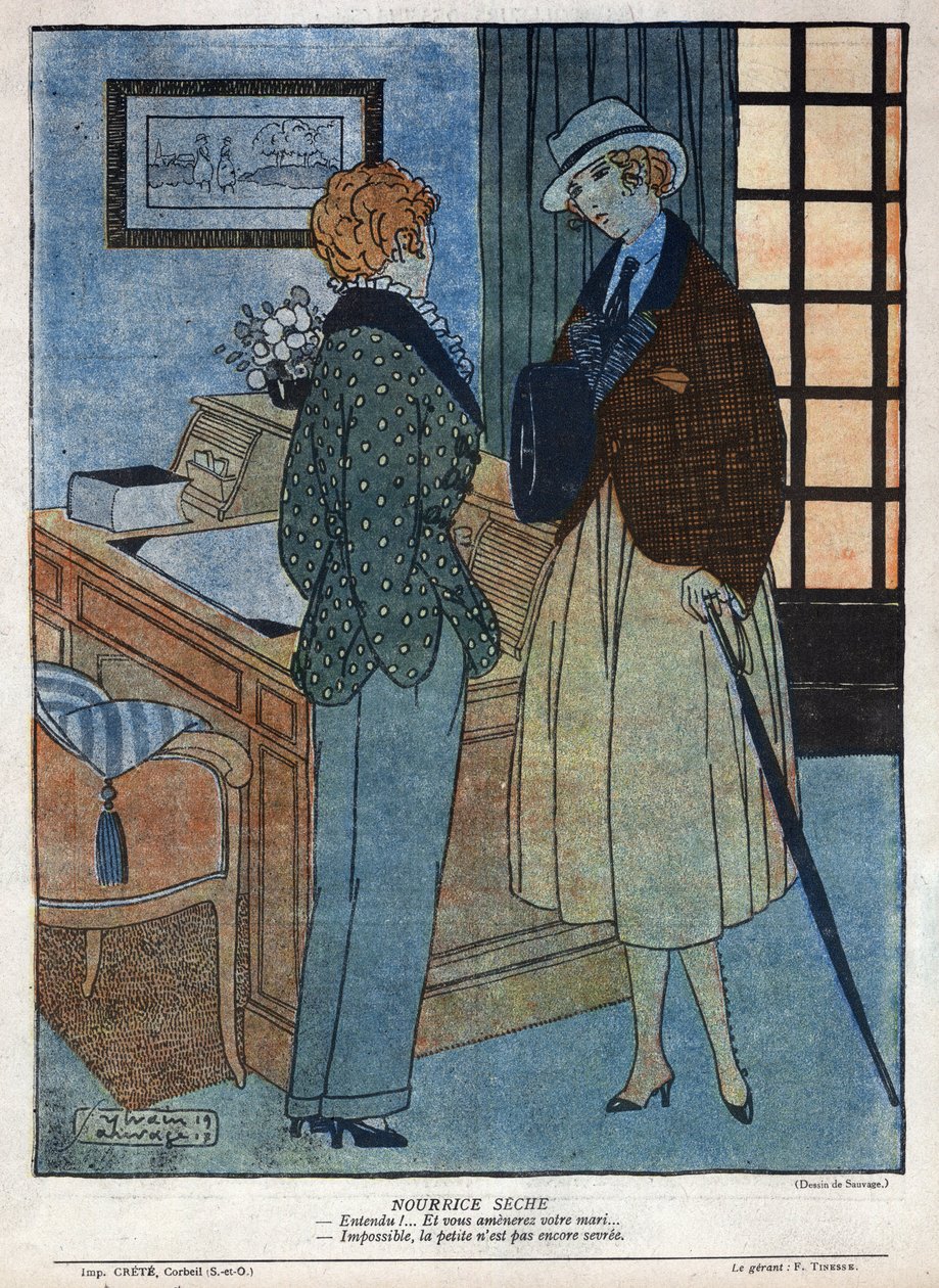 Illustrasjon av en scene av teaterstykket "" Elles tirera"" av Andre Birabeau (1890-1974) og Marcel Hervieu i "" La baionnette""" nummer 124 av 15. november av Sylvain Sauvage