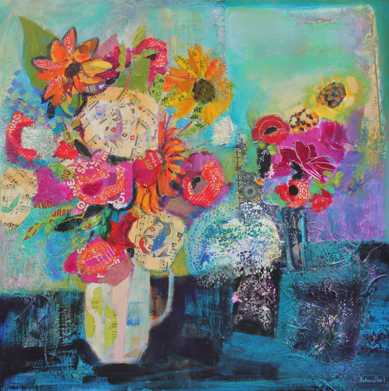 Bring me Sunshine 2013 akrylpapircollage av Sylvia Paul