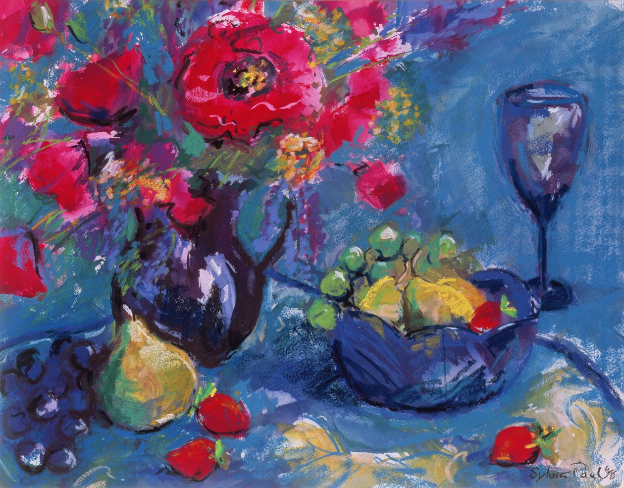 Stilleben med blått glass, 1999 av Sylvia Paul