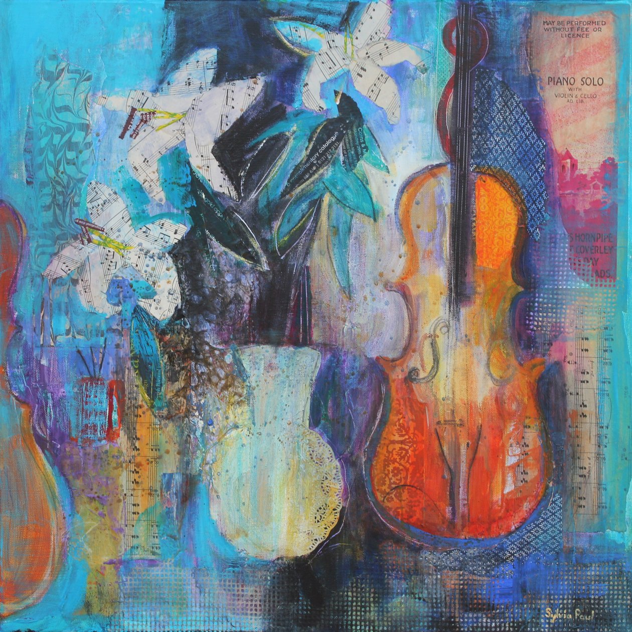 Trio 2014 akrylpapircollage av Sylvia Paul