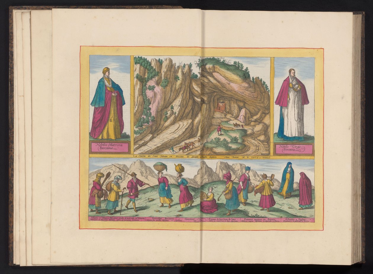 Landskap i Sierra de Sant Adrian i Biscaya og flere innbyggere fra Biscaya La Sierra de Sant Adrian en Biscaia (...) (tittel på objekt) av Symon Novelanus (possibly)