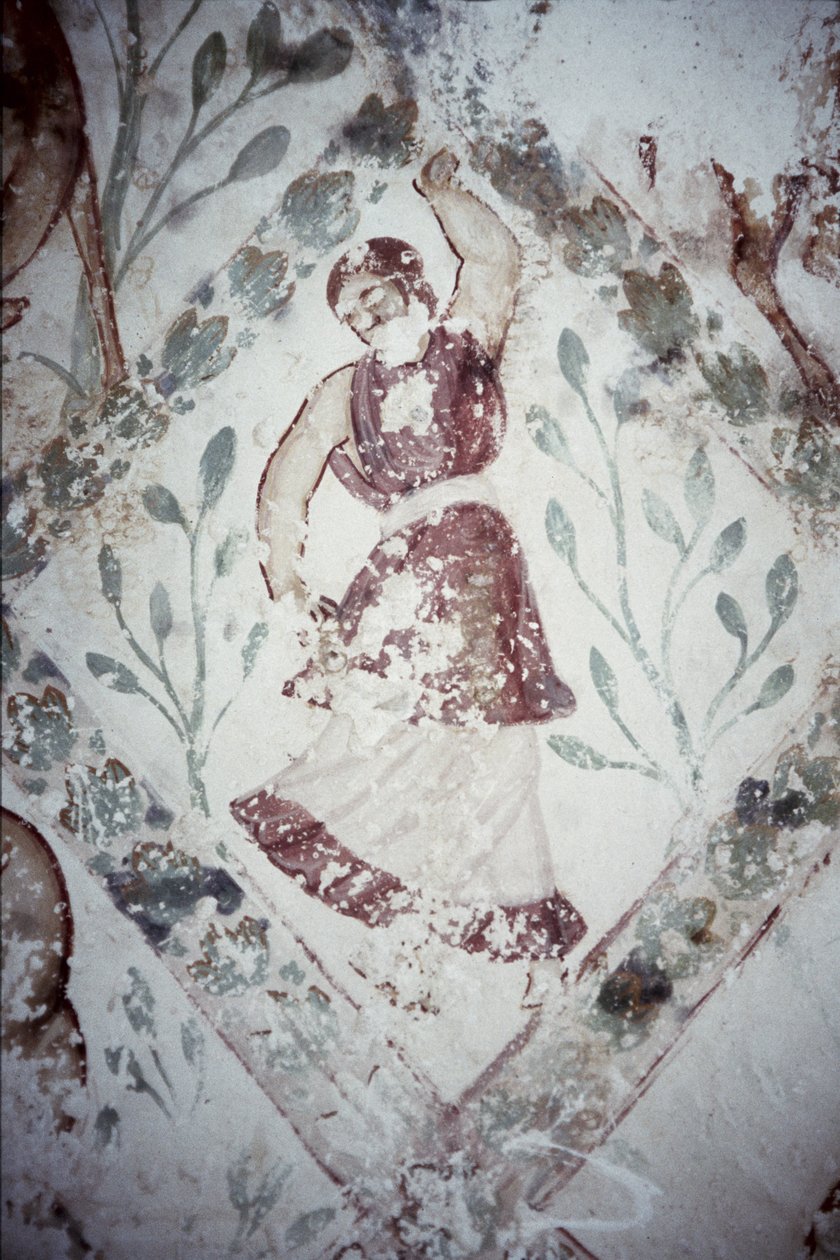 Fresco som viser en kvinnelig danser, fra Apodyterium, tidlig på 800-tallet av Syrian School
