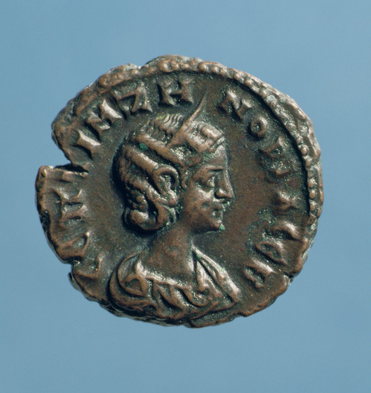 Tetrakme (forside) av Zenobia, dronning av Palmyra, preget i Alexandria ca. 274 (milliarder) av Syrian School