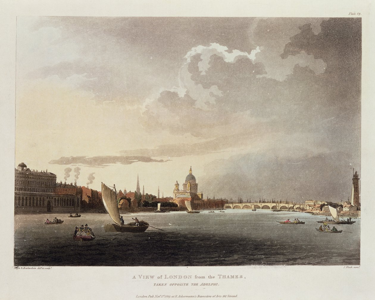 En utsikt over London fra Themsen, 1809 av Pugin and Rowlandson