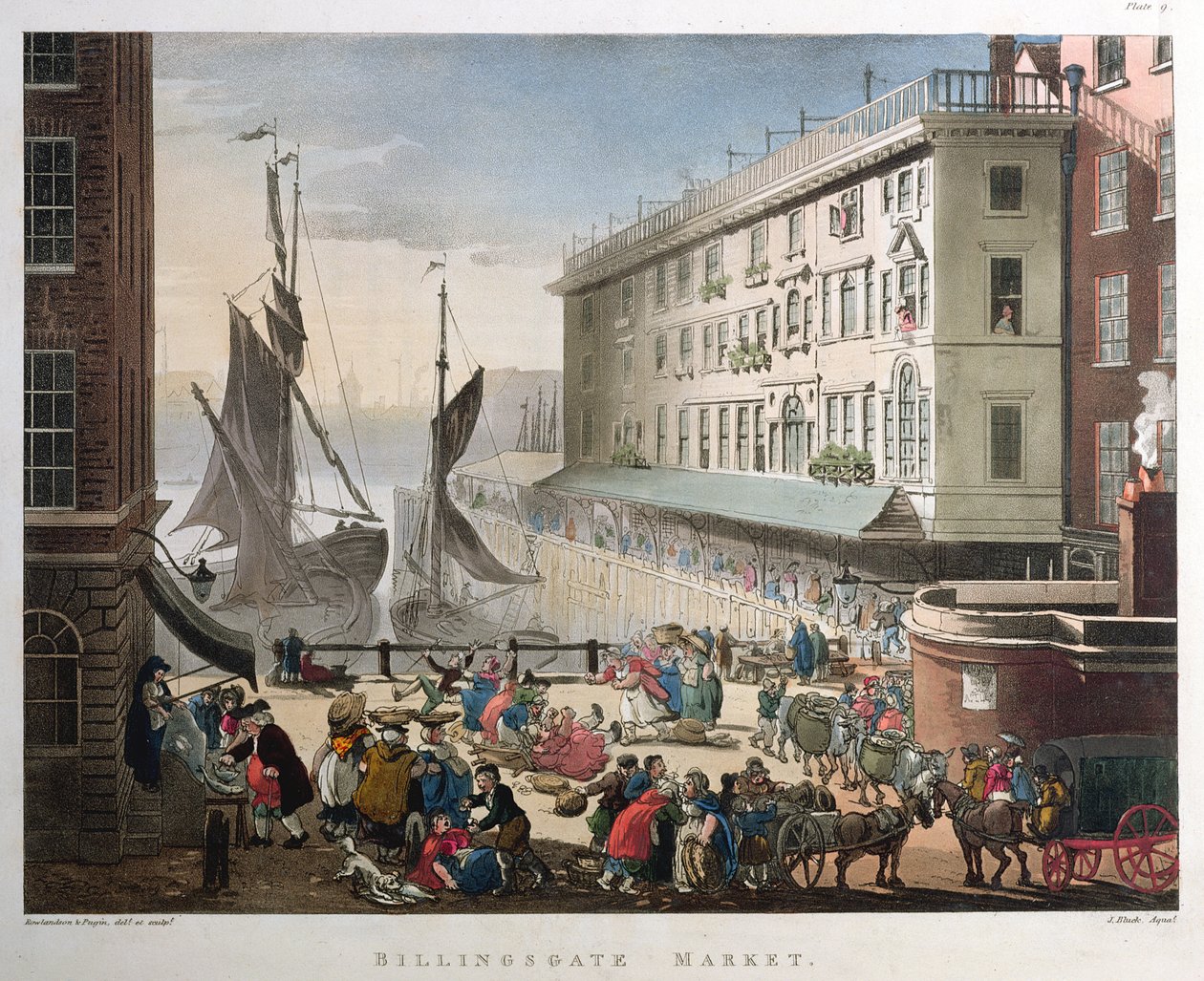 Billingsgate Market, London, publisert 1. mars 1808 (akvatint) av Pugin and Rowlandson