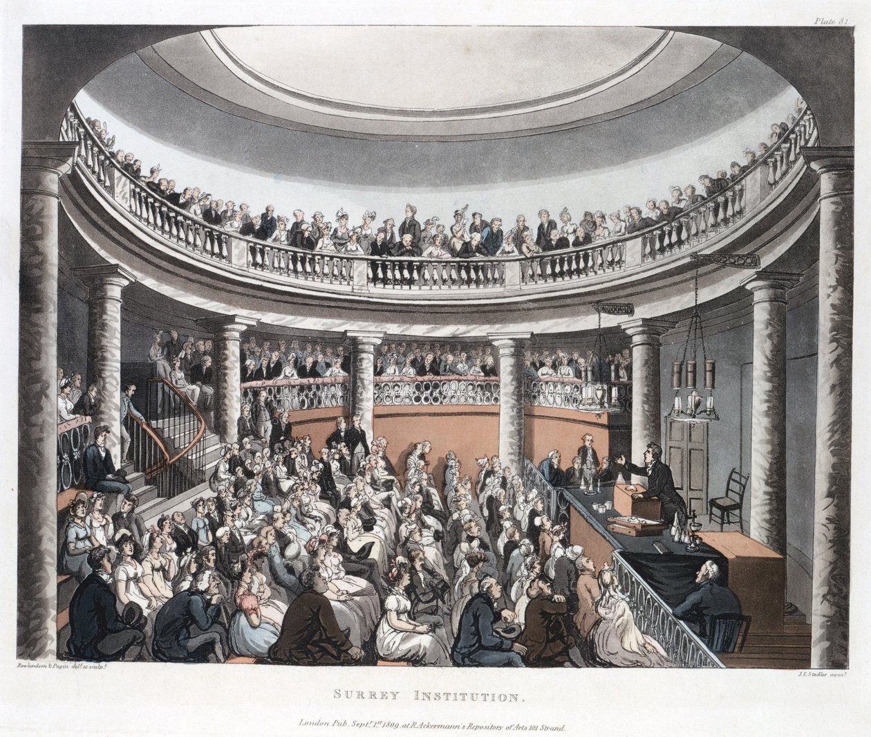 Surrey Institution, Blackfriars, fra Ackermanns Microcosm of London, gravert av Joseph Constantine Stadler (fl.1780-1812) 1808 (farget akvatint) av T. and Pugin Rowlandson