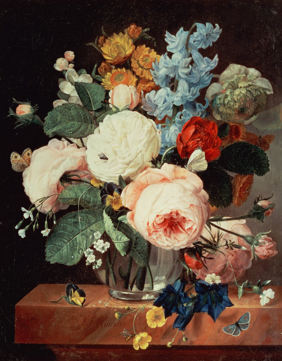 Vase med blomster på en marmorkant av T.F. Ehaerts