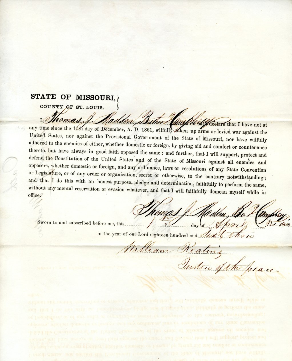Lojalitetsed av Thomas J. Madden fra Missouri, fylket St. Louis av T.J. Madden