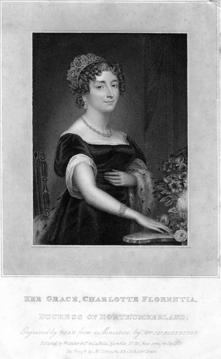 Hennes nåde Charlotte Florentia, hertuginne av Northumberland, 1829. av T. A. Dean