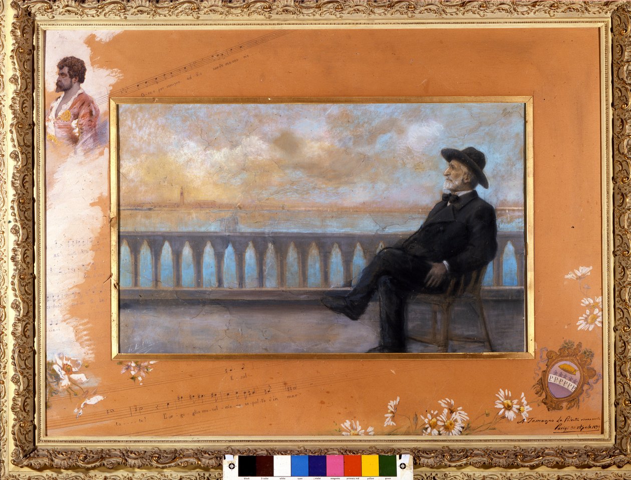 Portrett av Giuseppe Verdi, italiensk komponist (1813-1901), i Venezia. Pastell av T. Bianco donert av komponisten til sangeren Tamagno i 1897. av T. Bianco