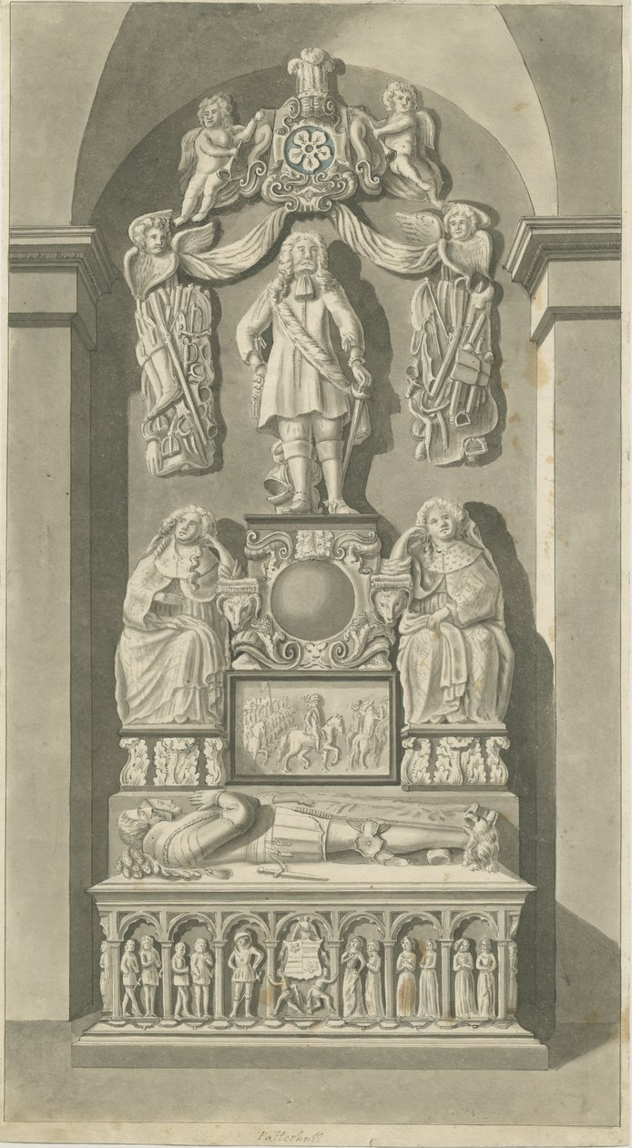 Interiør i Patshull Church - Astley-graver: sepia-tegning, nd [sent 18. århundre] (trykk) av T Carter