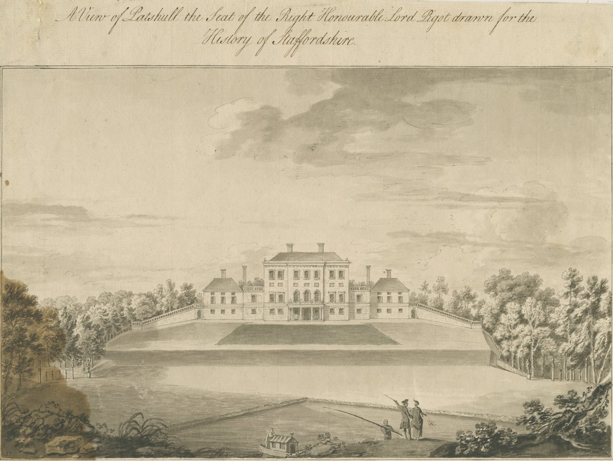 Patshull House: sepia vask tegning, nd [slutten av 1700-tallet] av T Carter