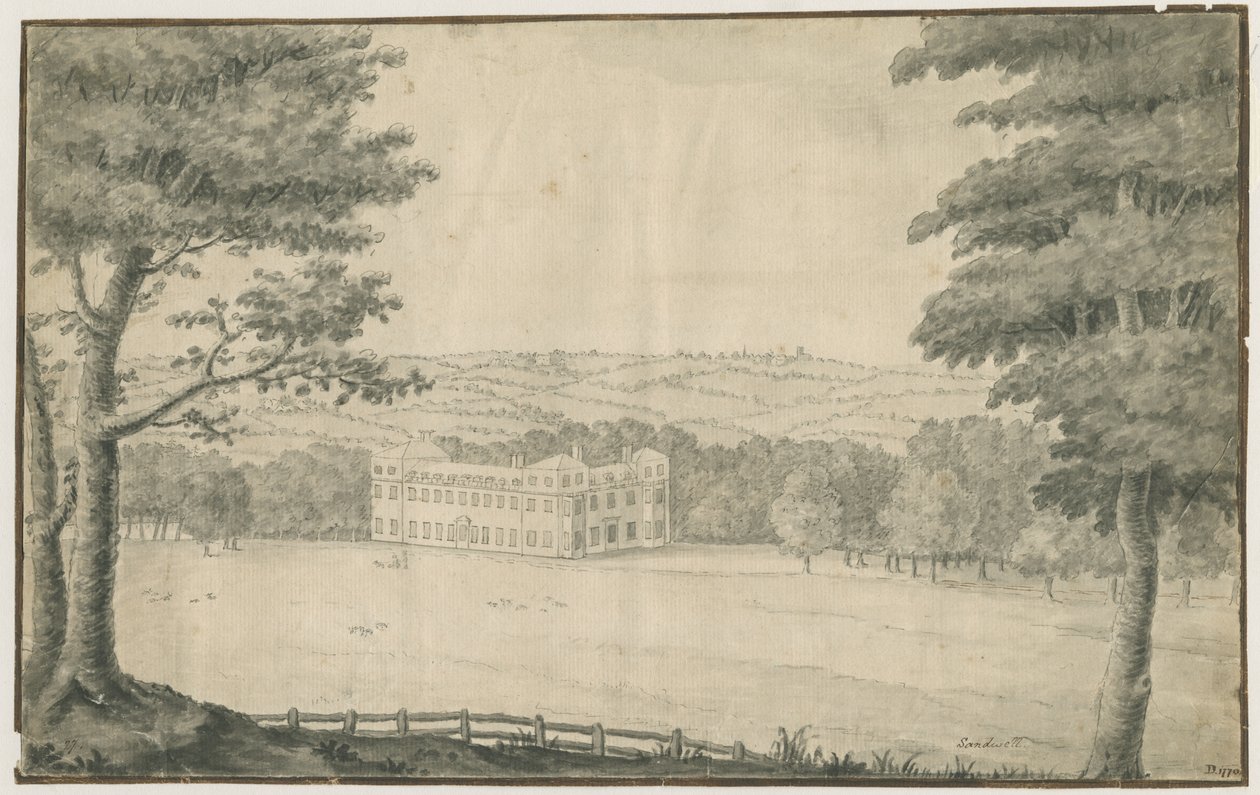 Sandwell Park - Hall: blekk- og vasketegning, 1770 av T Carter
