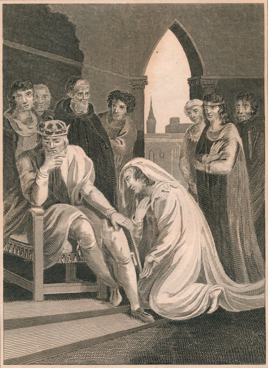 Dronning av Richard II, i forbønn for Simon Burleys liv, 1388, 1864 av T. Cook