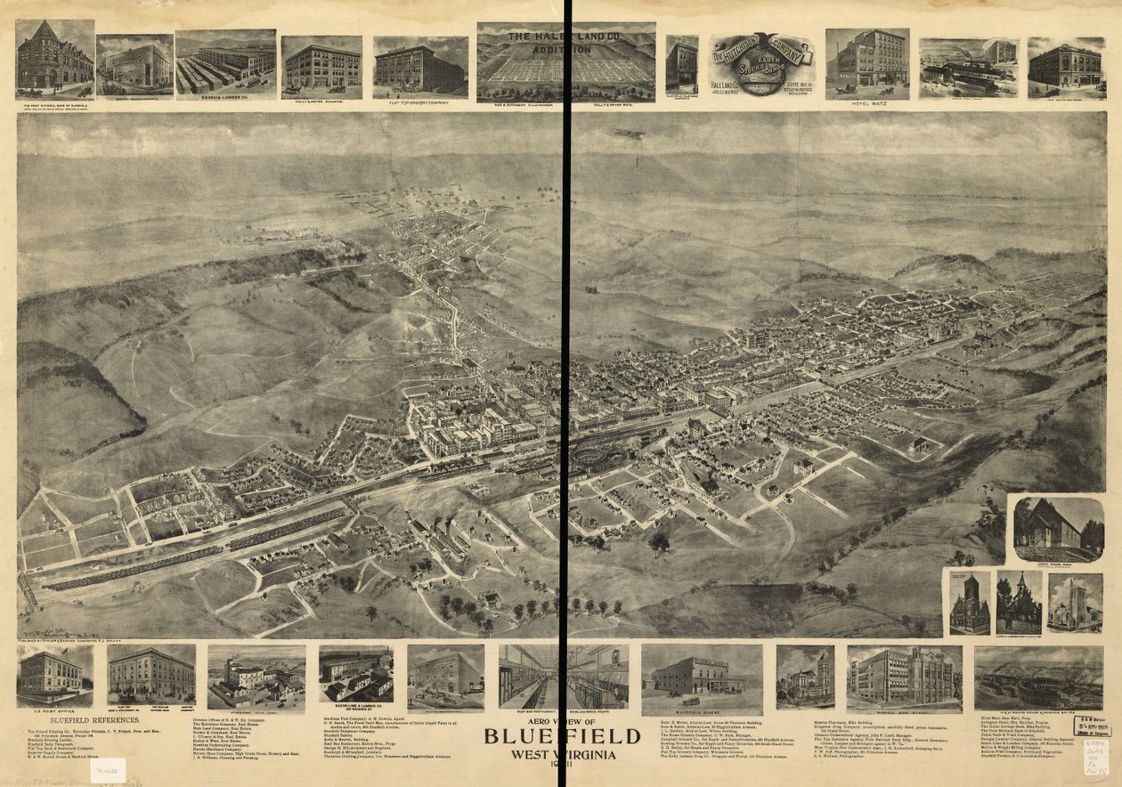 Flyutsikt over Bluefield, West Virginia 1911 av T. M. Fowler