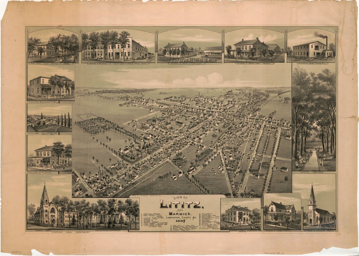 Utsikt over Lititz og Warwick, Lancaster County, PA: 1887 av T. M. Fowler