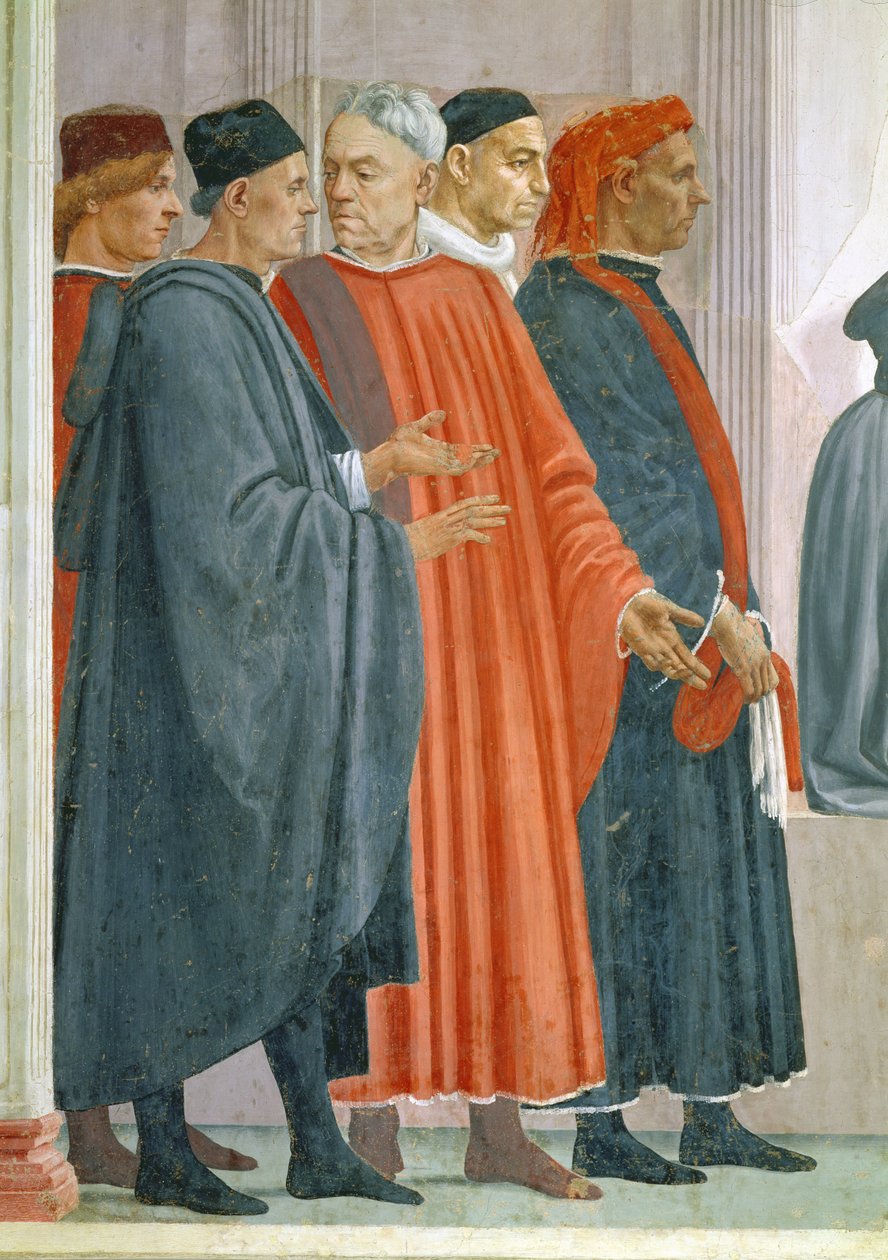 The Raising of the Son of Theophilus, King of Antioch, detalj av Dignitaries ved King of Antiochs Court, ca. 1480 fresco se også 63302 av Tommaso Masaccio
