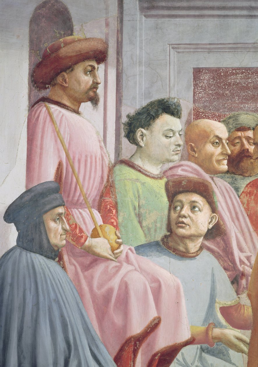 The Raising of the Son of Theophilus, King of Antiokia, detalj av King of Antioch, ca.1427 fresco se også 63302 av Tommaso Masaccio