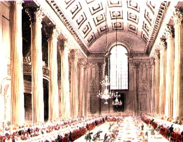 The Egyptian Hall, Mansion House, fra Ackermanns "Microcosm of London" av T. and Pugin A.C. Rowlandson