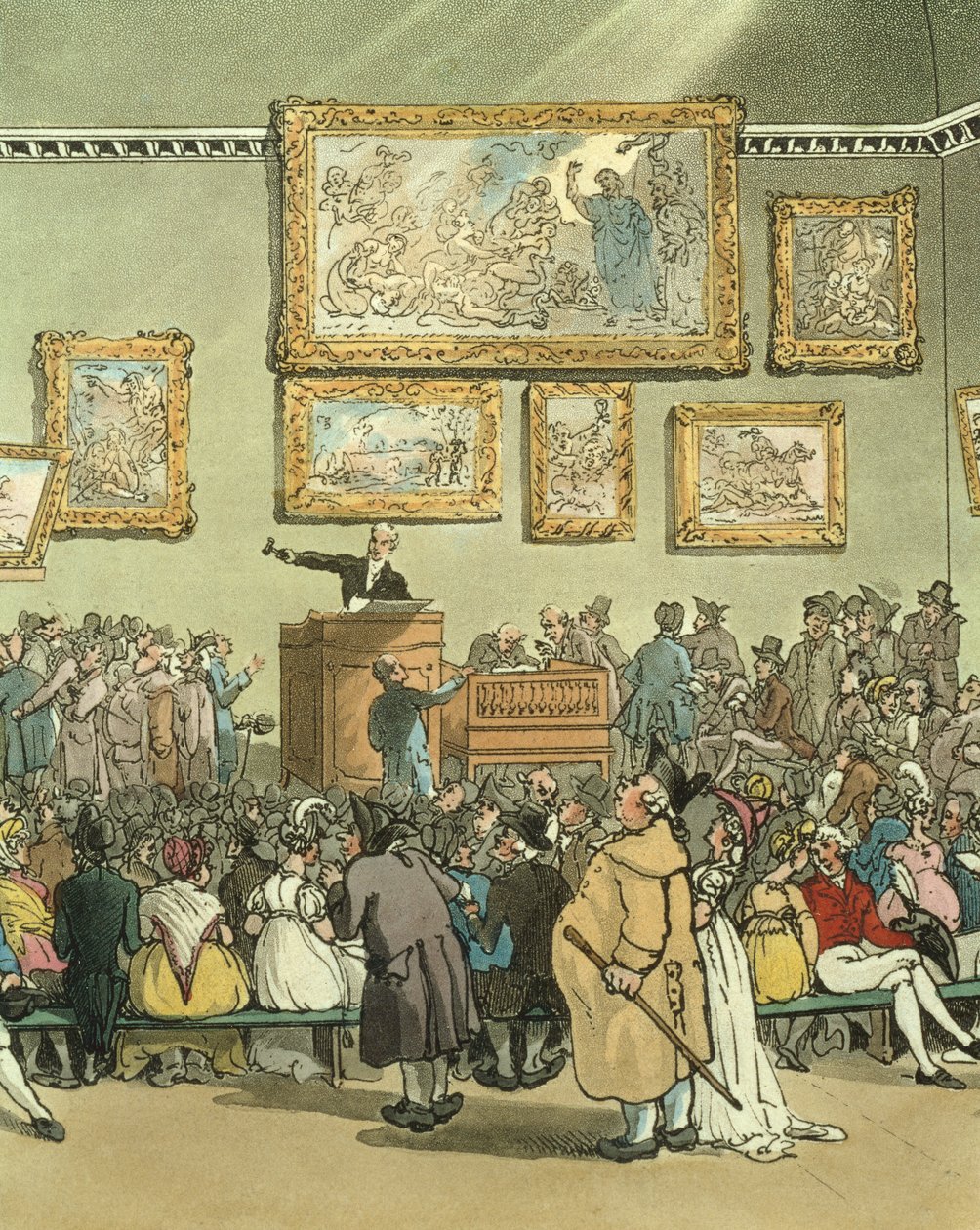 Christies auksjonsrom, fra «Mikrokosmos av London» av T. & Pugin A.C. (1762-1832) (after) Rowlandson