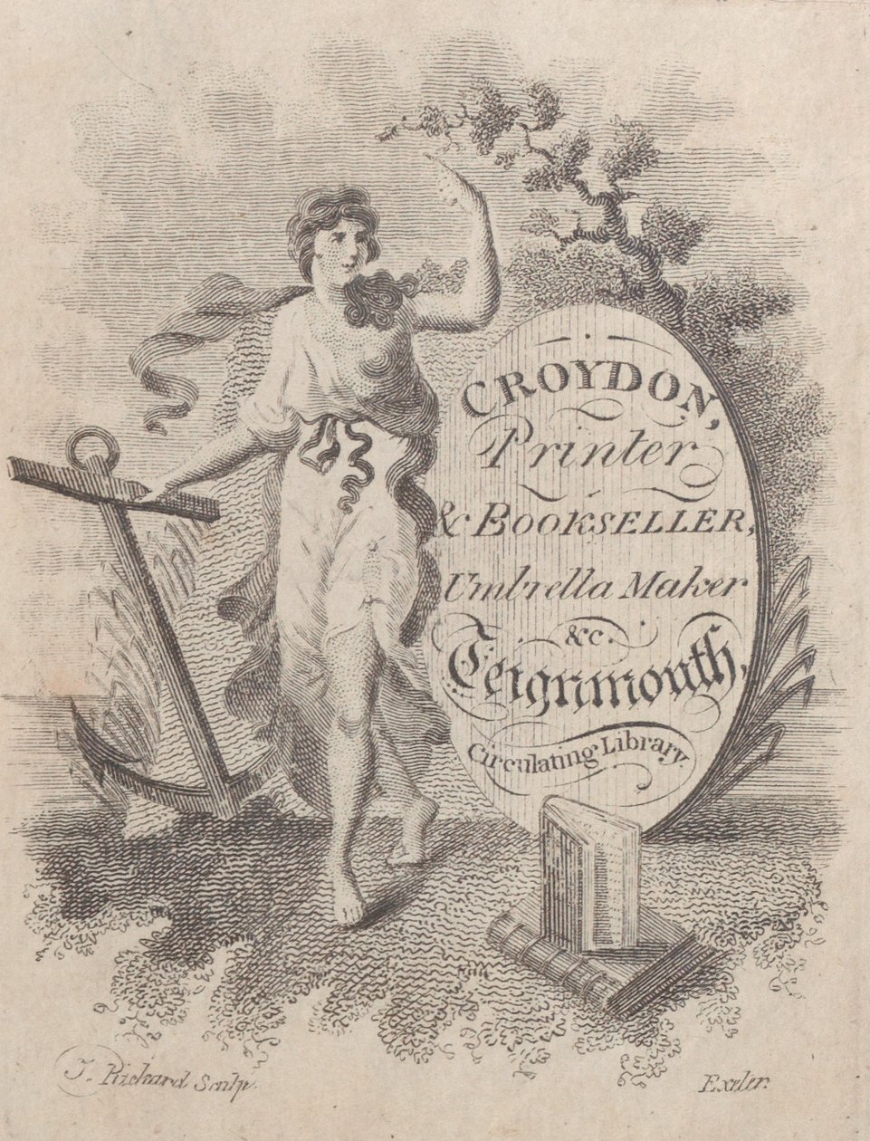 Byttekort for Croydon, printer, bokhandler og paraplymaker, 1800-tallet., 1800-tallet. av T. Rickard