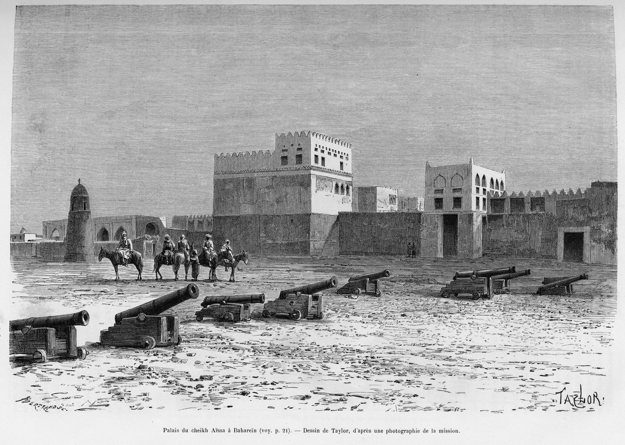 Sheikh Aissa-palasset i Bahrain, Tsjad. Taylors gravering for å illustrere historien A Suse, journal des excavilles av T Taylor