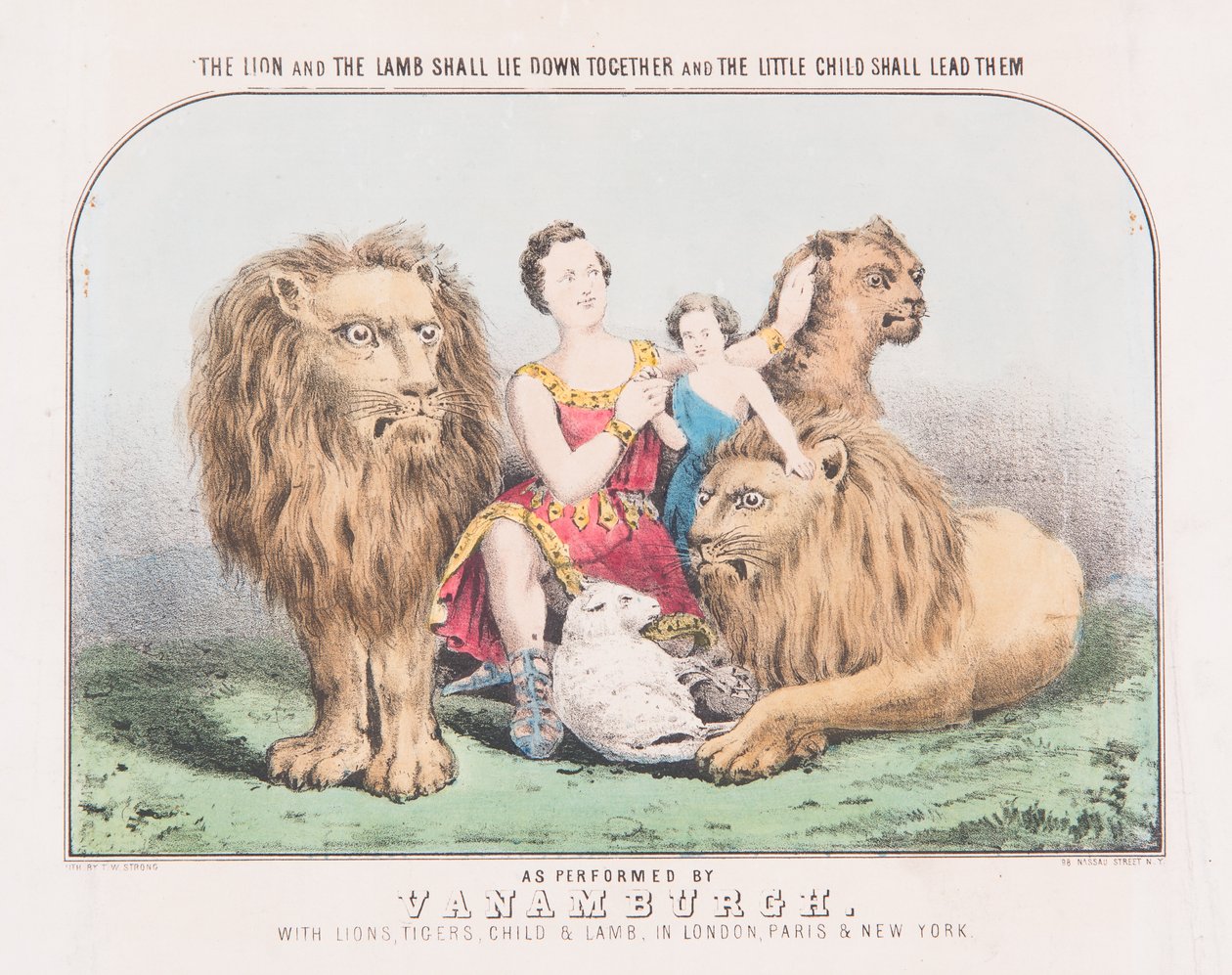 Løven og lammet skal ligge sammen og det lille barnet skal lede dem, ca. 1840 (akvarell på papir) av T. W. Strong