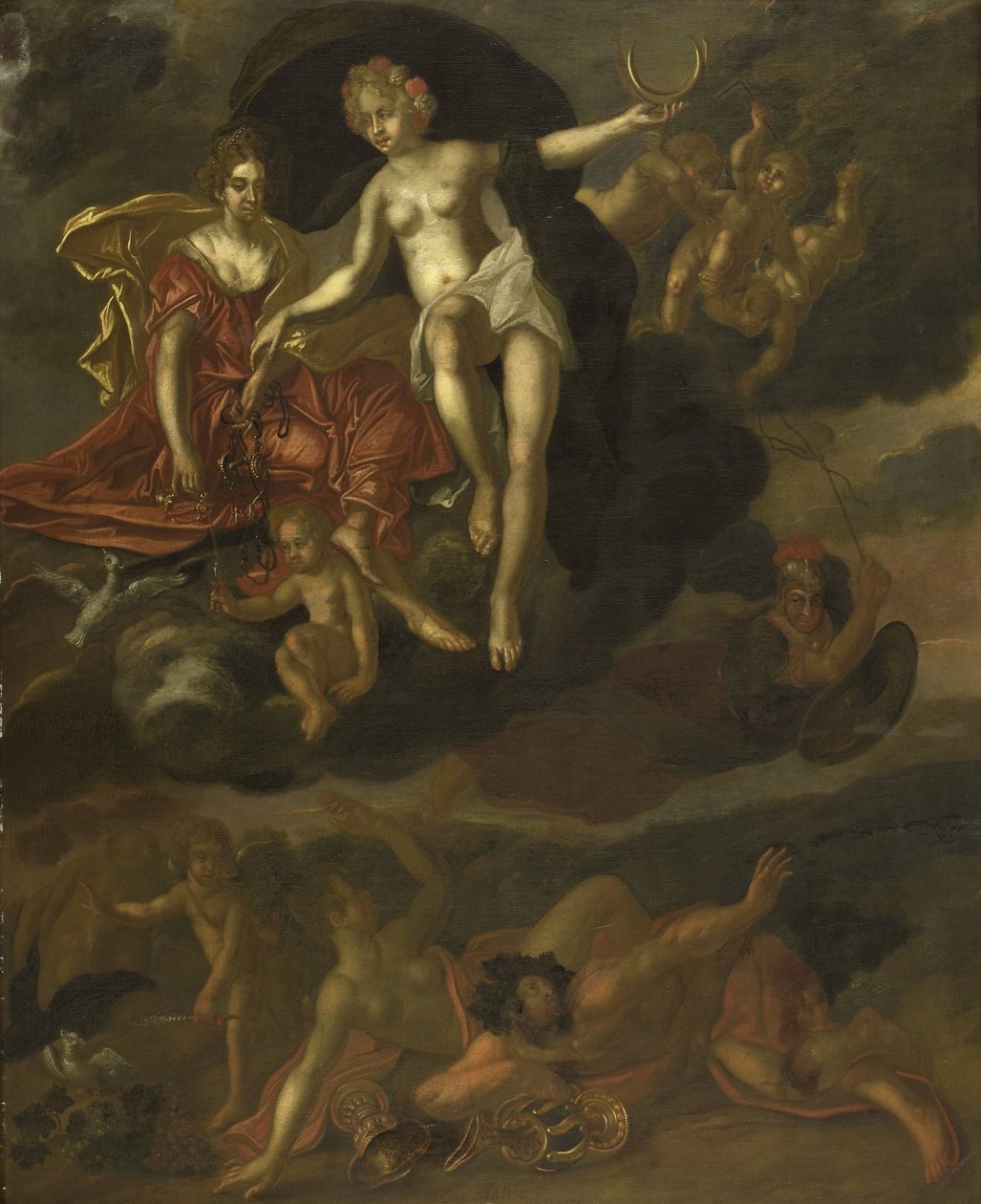 Diana og Virtus straffer Venus og Bacchus av T. van Malsen