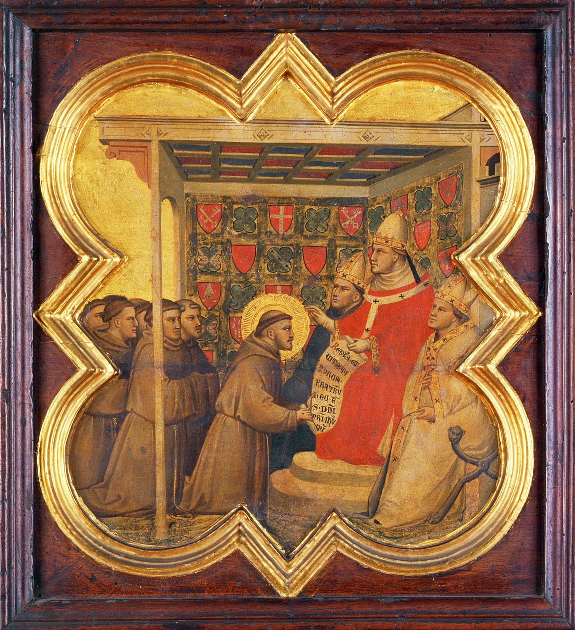 St. Frans presenterer sin regel for paven (tempera på panel) av Taddeo Gaddi