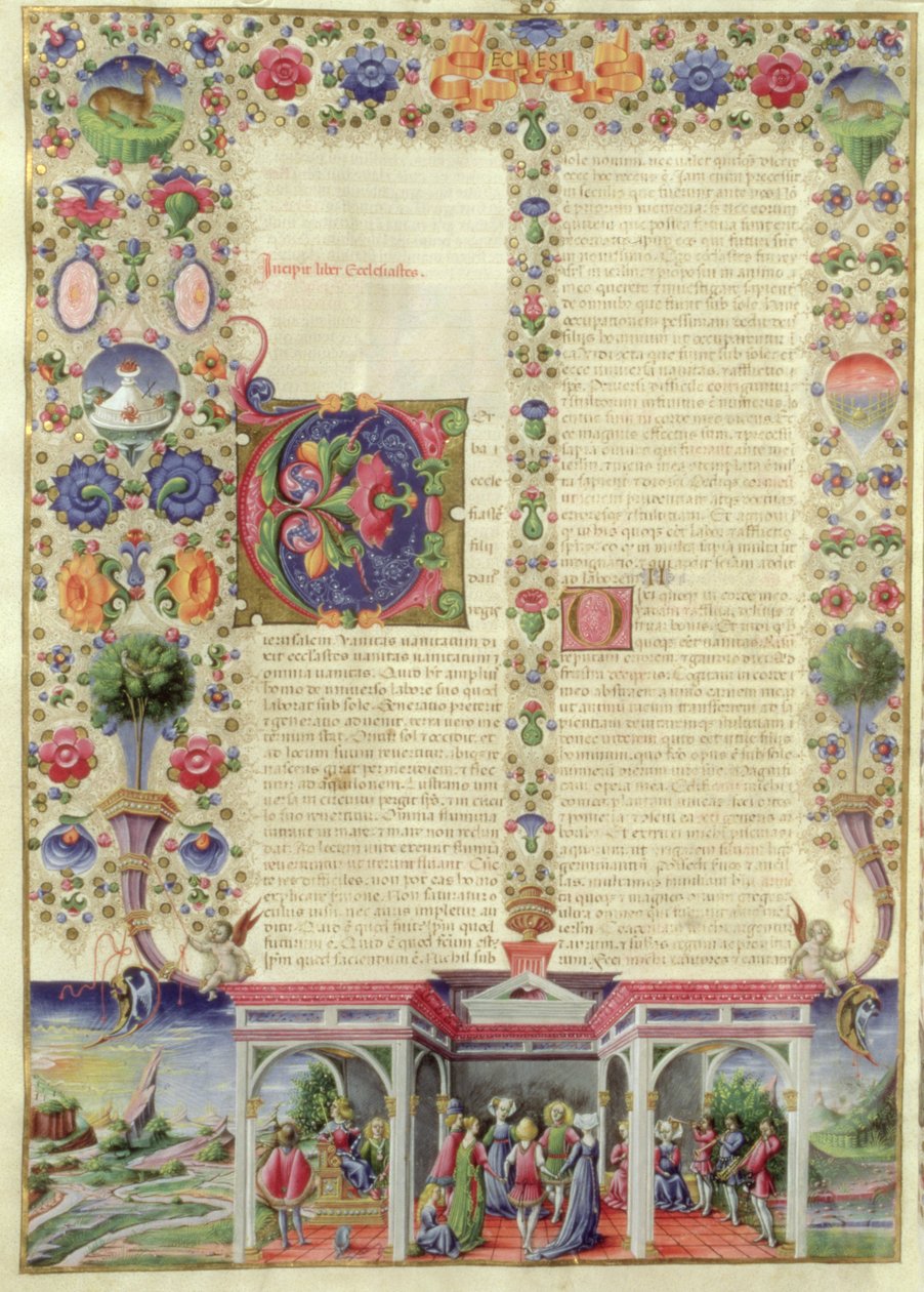 Lat 422 VolI fol.280v Begynnelsen av Predikerens bok, fra Borso dEste-bibelen, c.1455-61 av Taddeo Crivelli