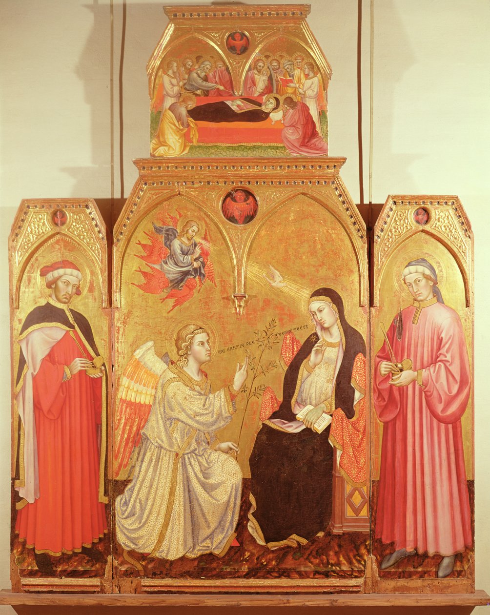Bebudelsen med St. Cosmas og St. Damian, 1409 (bladgull og tempera på panel) av Taddeo di Bartolo