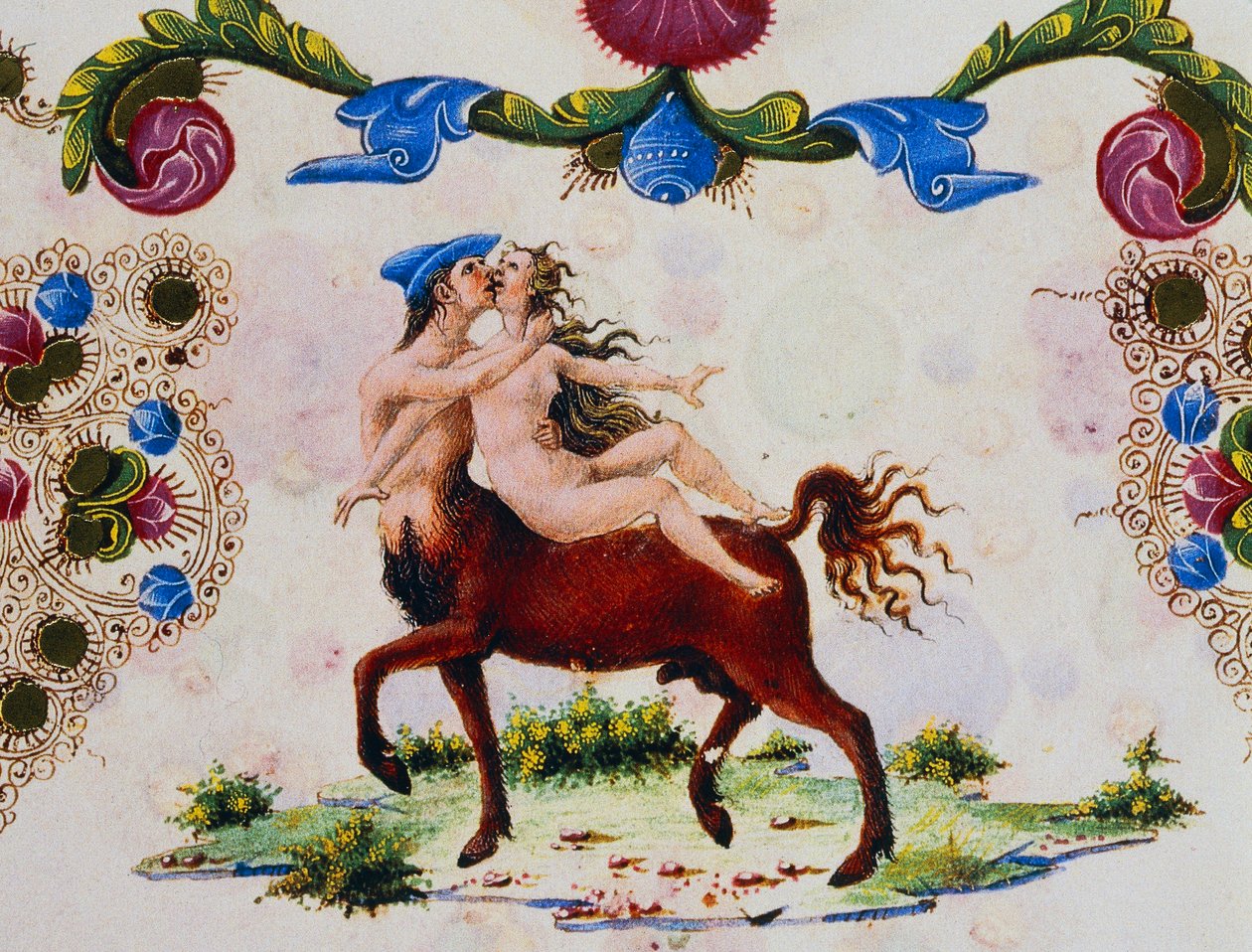 Kentaur og kvinneskikkelse, bind II f 287, v, Bibelen til Borso d