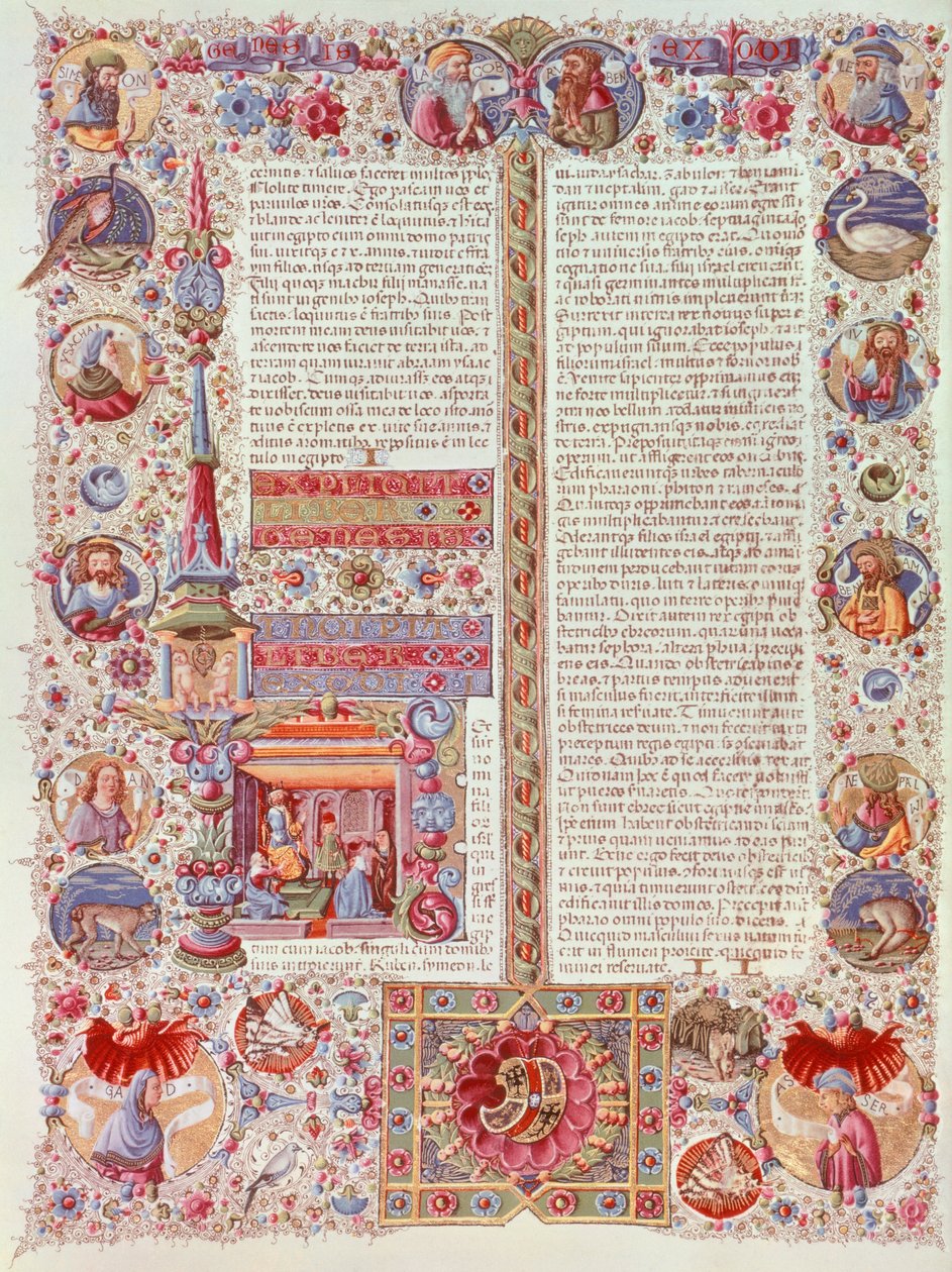 Opplyst side av Taddeo Crivelli fra Bibelen til Borso d'Este, manuskript. av Taddeo Crivelli