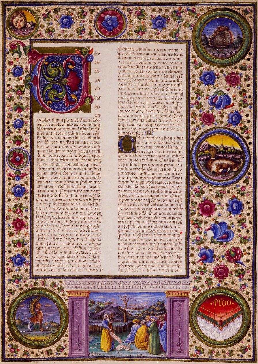 Incipit fra Joels bok, fra bind II av Bibelen til Borso d