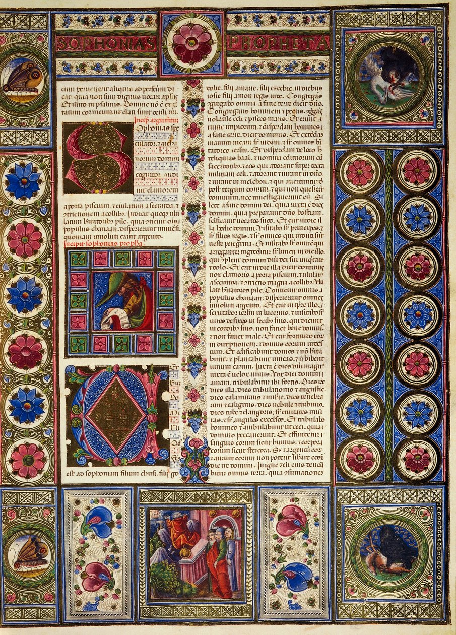 Incipit fra Micahs bok, fra bind II av Bibelen til Borso d'Este, belyst av Taddeo Crivelli (1425-1479) og andre, latinsk manuskript 422-423, folio 97, recto, pergament av Taddeo Crivelli