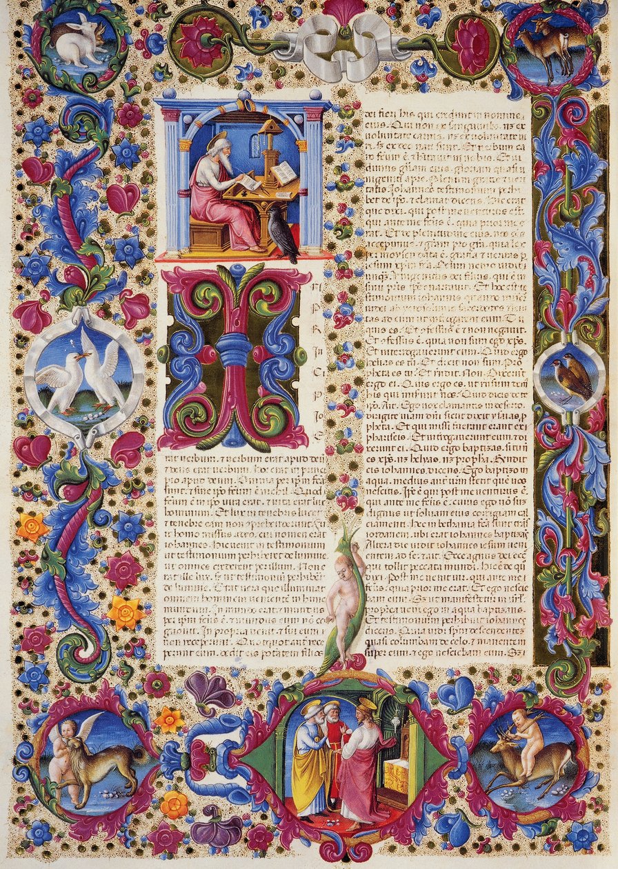 Incipit fra Evangeliet ifølge Johannes, fra bind II av Bibelen til Borso d