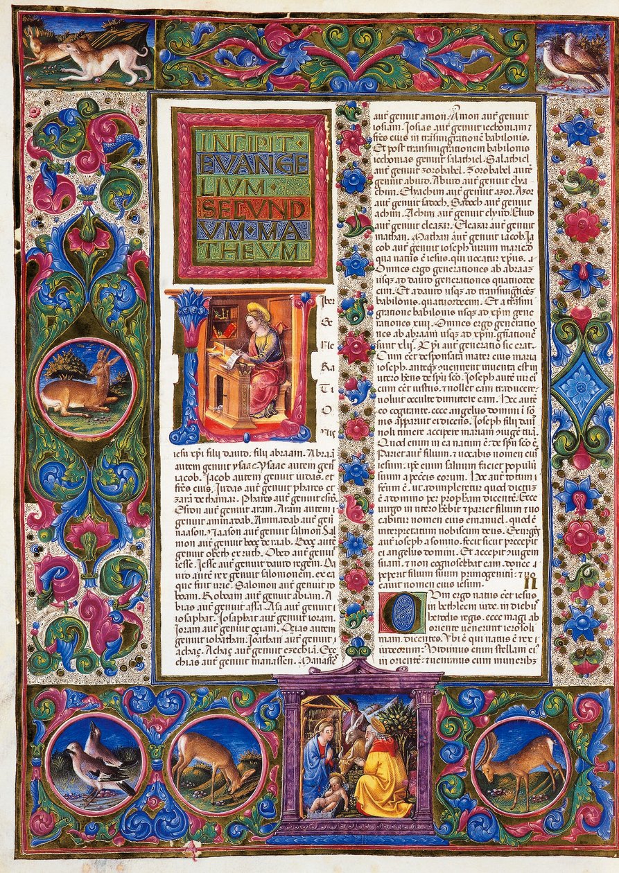 Incipit fra evangeliet ifølge Matteus, fra bind II av Bibelen til Borso d