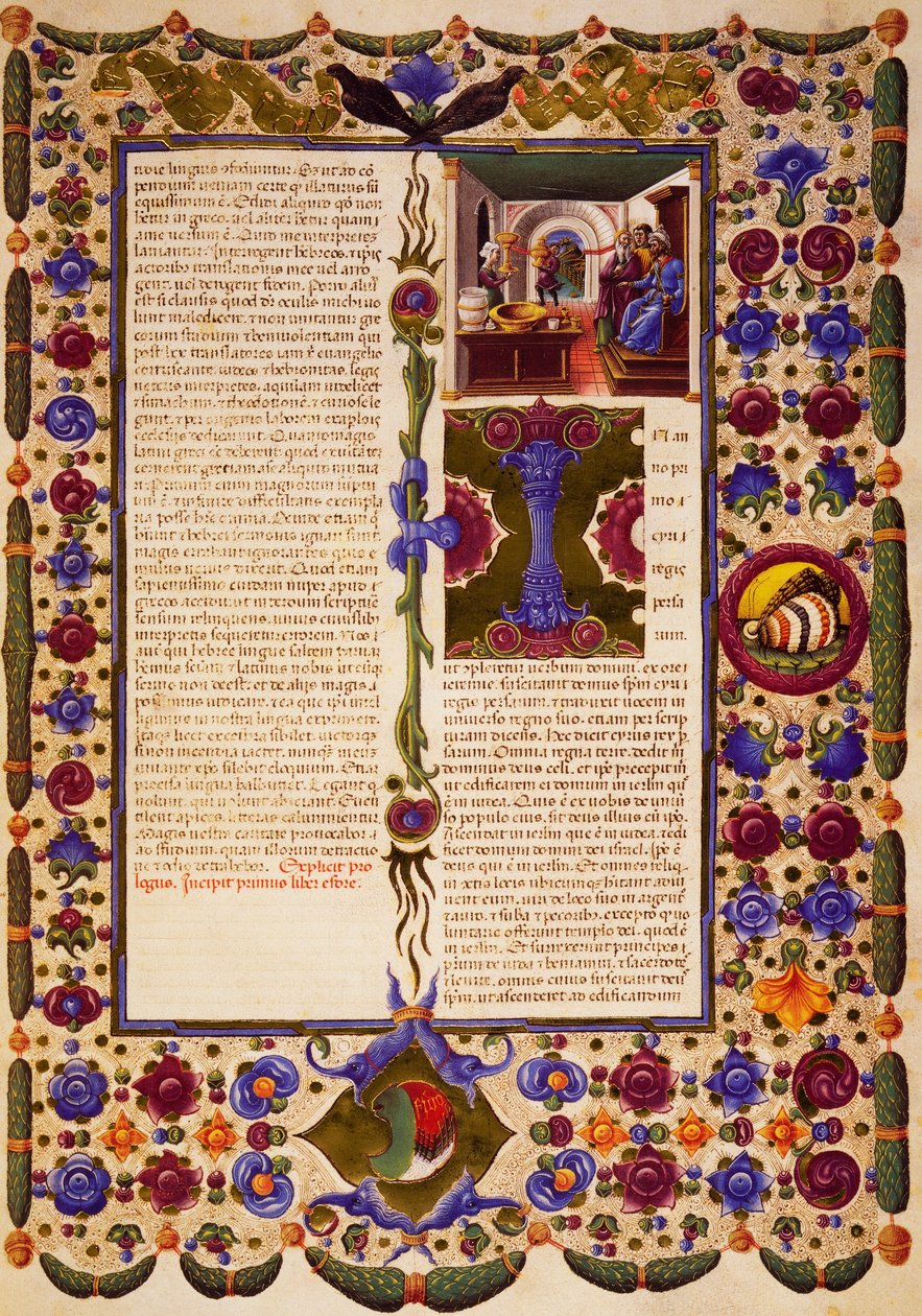 Slutten av Prologue and Incipit fra Book of Exodus, fra bind I av Bible of Borso d