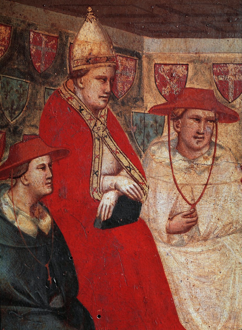 Historien til Saint Francois av Assisi: representasjon av pave Innocenzo III (Innocentius) (1160-1216), bekrefter fransiskanerstyret i 1210. Detalj. Fresco av Taddeo Gaddi (1295/1300-1366), Firenze, Galleria dell