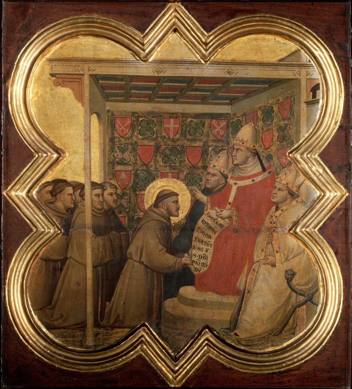 Livet til den hellige Frans av Assisi: Innocent III bekrefter fransiskanerstyret i 1210 - tempera på tre av Taddeo Gaddi