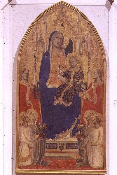 Madonna og barn tronet med SS. Maria Magdalena, Katarina av Alexandria og engler av Taddeo Gaddi