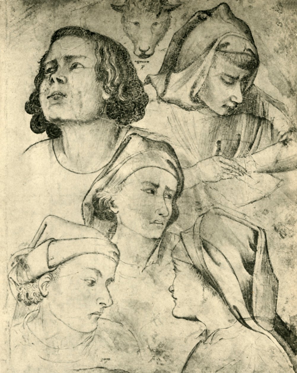 Studier av hoder, c1320-1366, 1943 av Taddeo Gaddi