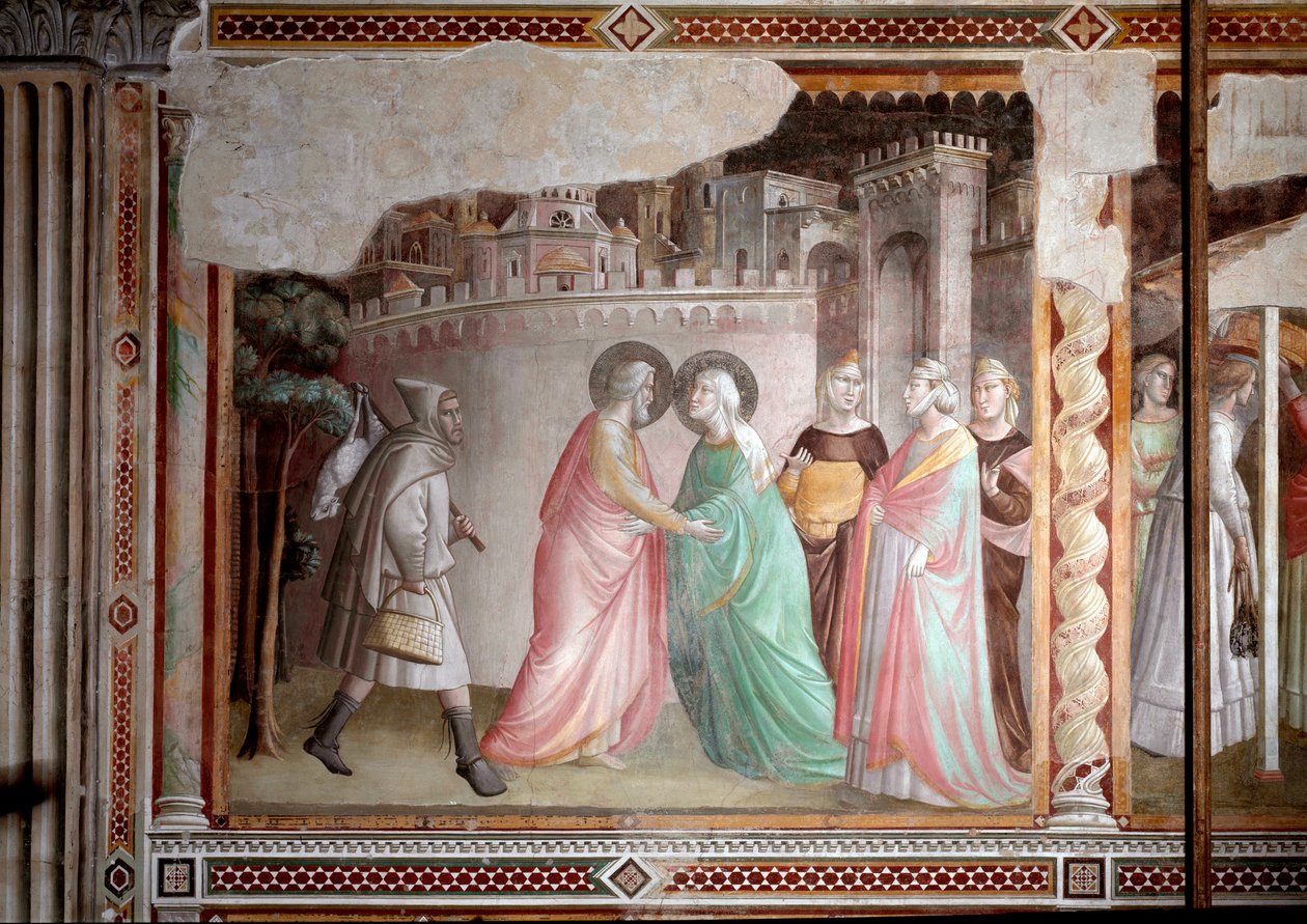 Jomfruens liv: møte med Joachim og Anne ved den gyldne porten (fresco, ca. 1327) av Taddeo Gaddi