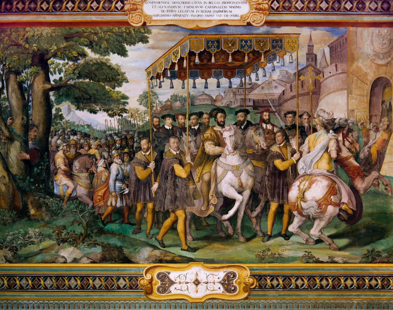 Francis I ønsker Charles V og kardinal Alessio Farnese velkommen i Paris, av Taddeo Zuccari (1529-1566), Palazzo Farnese, Caprarola, Italia av Taddeo Zuccari