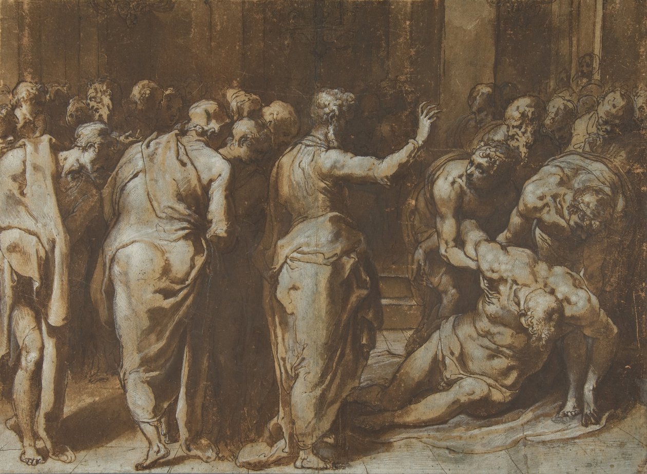 Saint Paul gjenoppretter Eutychus til liv, 1529-66. av Taddeo Zuccaro