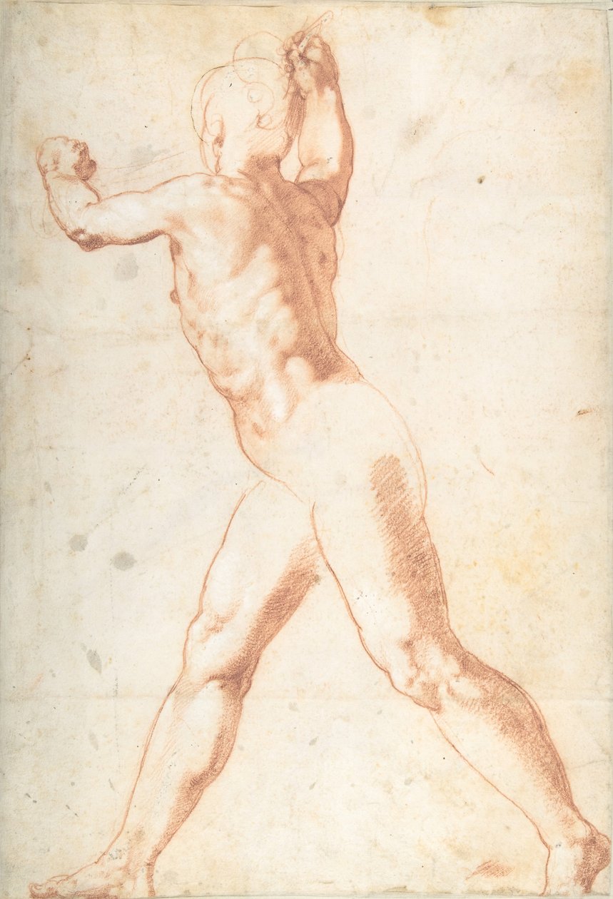 Standing Nude Man recto, Three Studies of Soldiers verso, 1550. av Taddeo Zuccaro