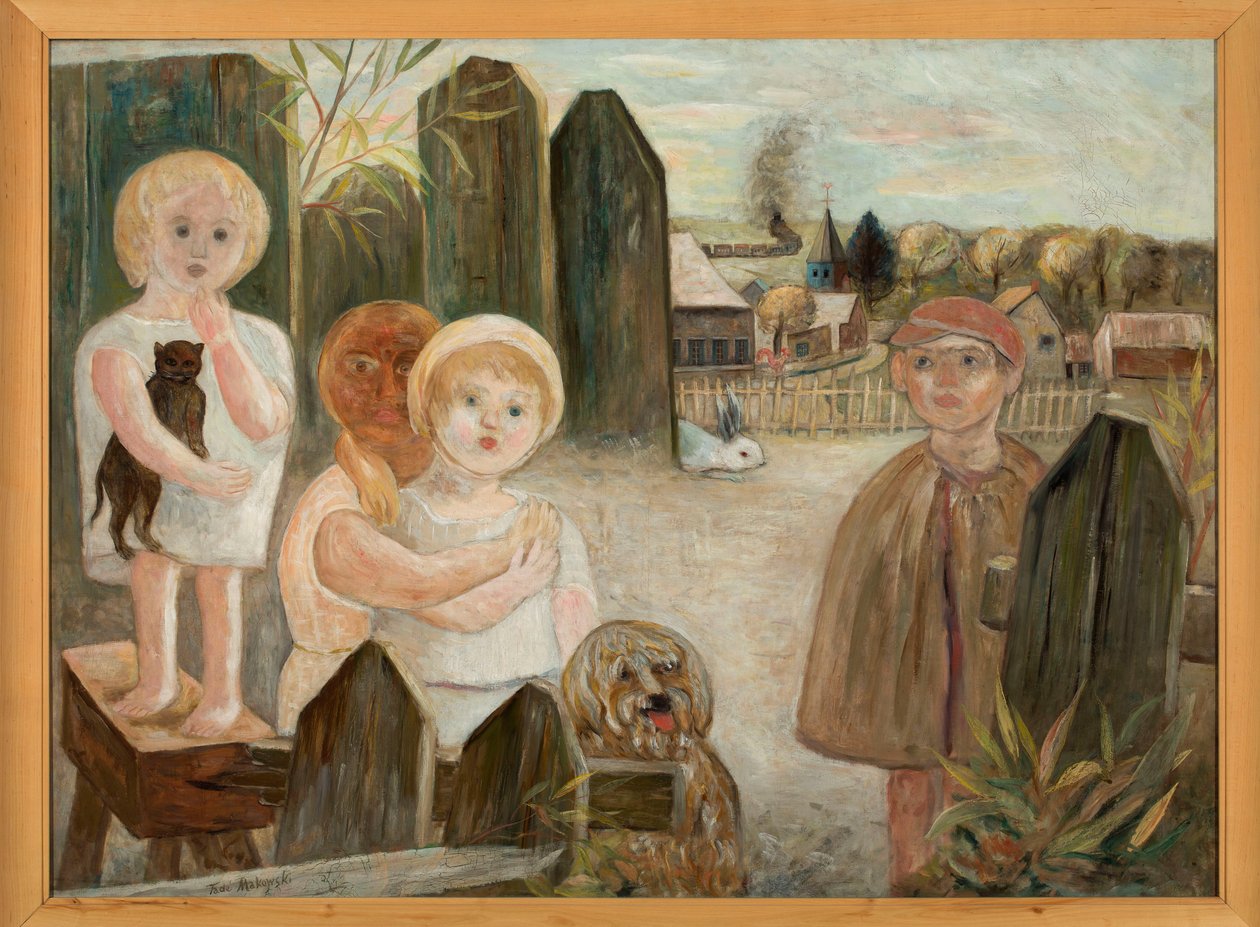 Barn på en gårdsplass på landet av Tadeusz Makowski